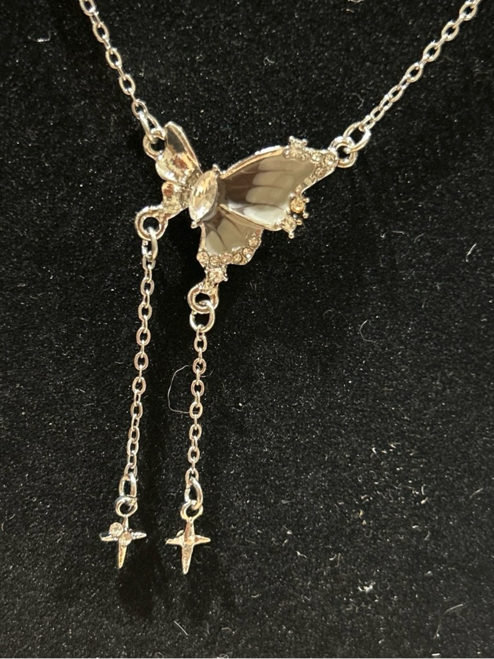 Delicate Silver Butterfly Drop Necklace - Silver